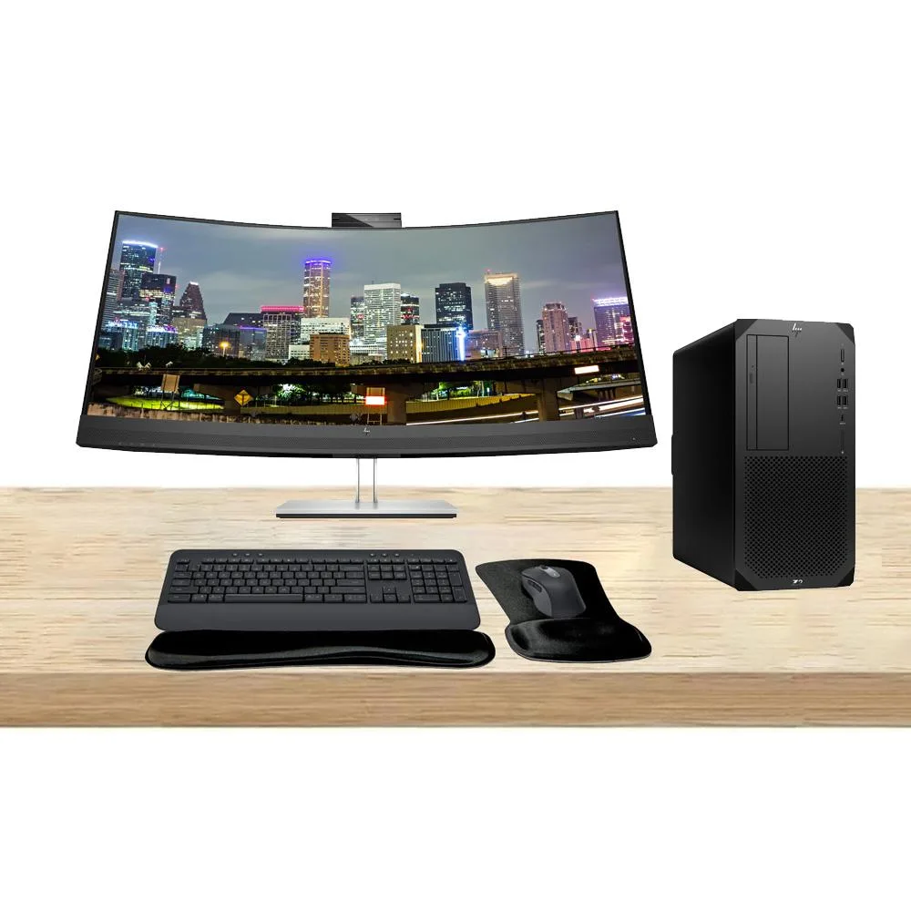 HP HP Z2 G9 Tower i7-14700K 64GB 1TB RTX A4000 16GB GDDR6 34in WQHD 75Hz MK650 T2U Plus desktop PC — product photo