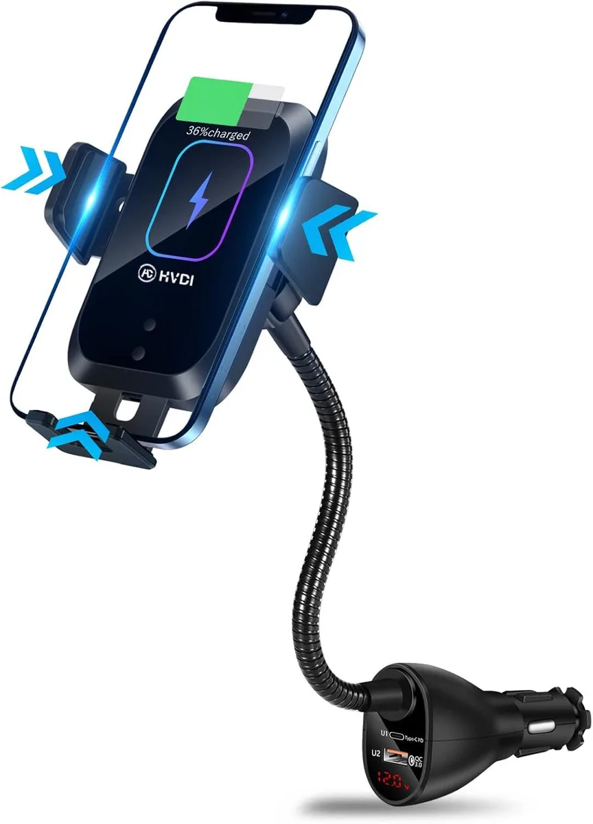 Hamzan Hamzan 15W Qi Auto-Clamping Dual QC 3.0 Air Vent Car Charger — product photo