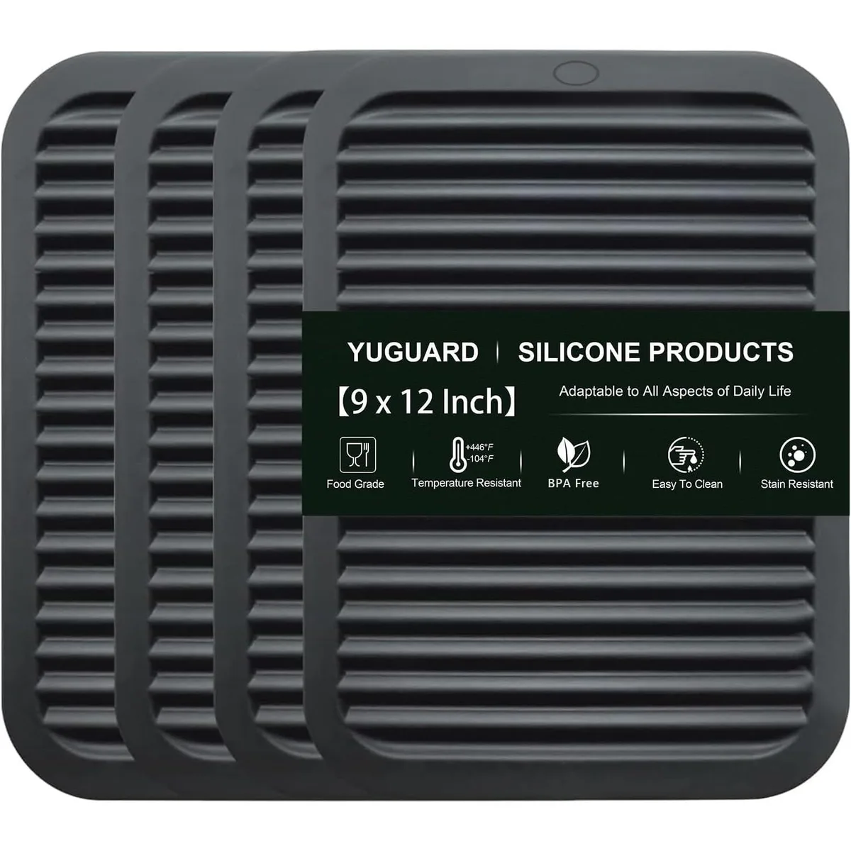  4-Pack Silicone Trivets 12x9x0.24in 446°F — product photo
