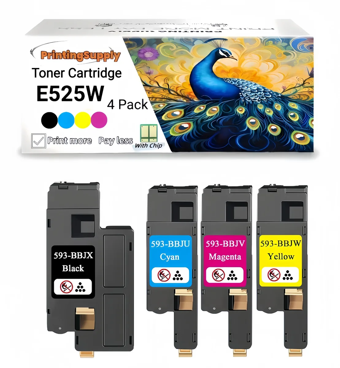 Aster Graphics Inc Aster Graphics Inc 4-Pack Toner Cartridge for Dell 593-BBJX/BBJU/BBJV/BBJW E525W 2000/1400 Pages — product photo