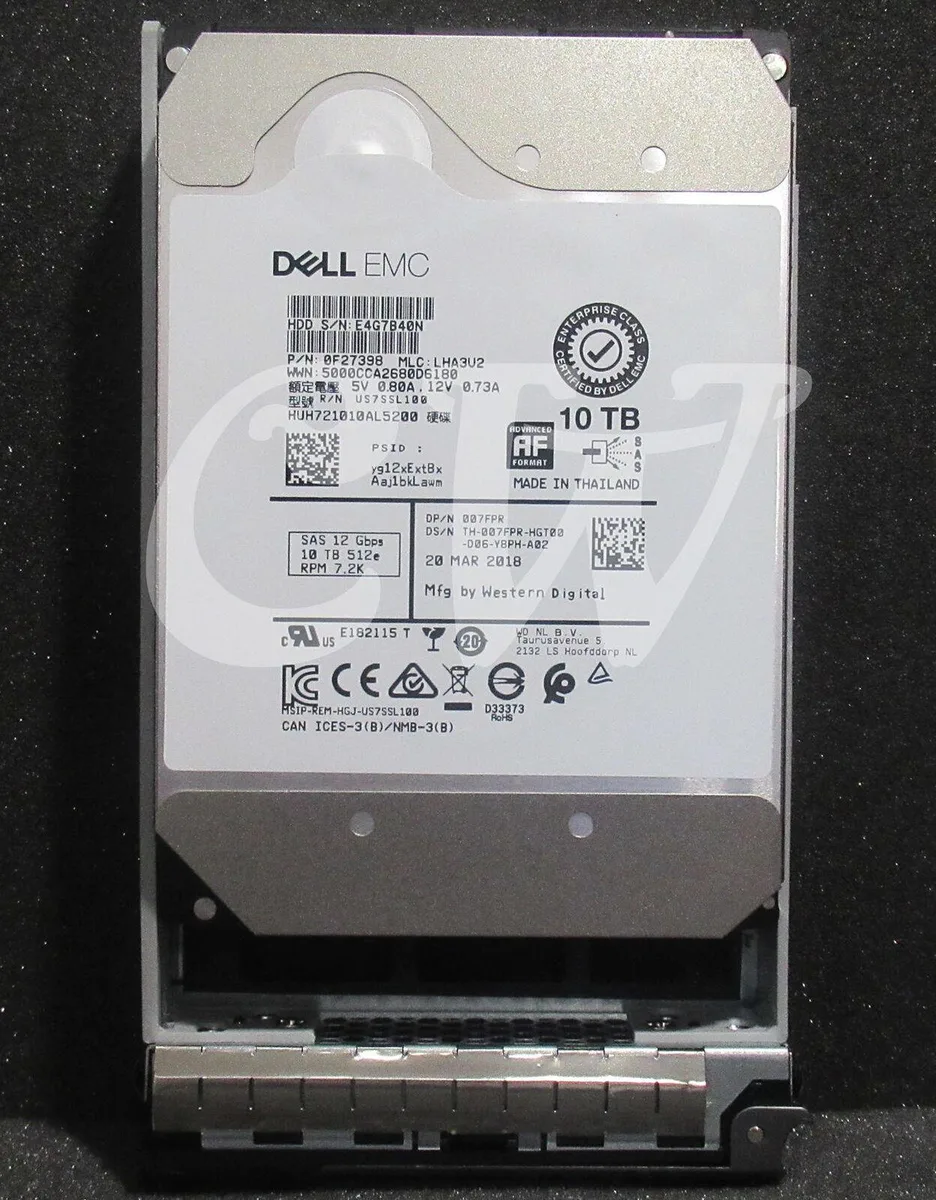 DELL DELL HUH721010AL5200 10TB 7.2K RPM 12Gb/s SAS internal hard drive — product photo