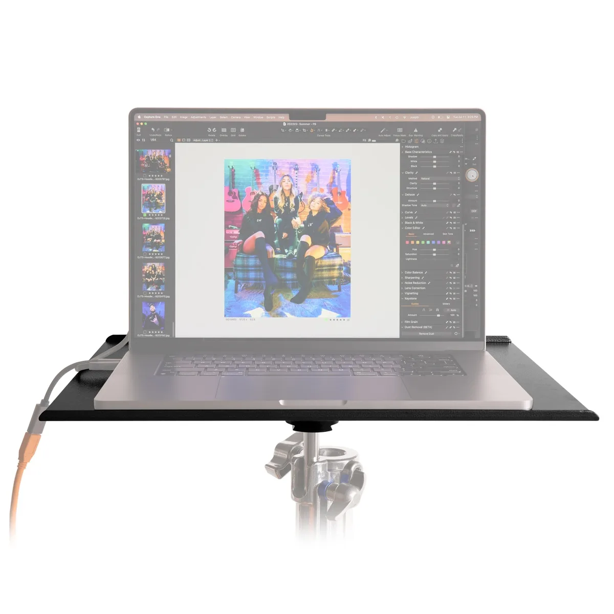 Black aluminum laptop tray 16 by 18 inches with multiple mounting threads