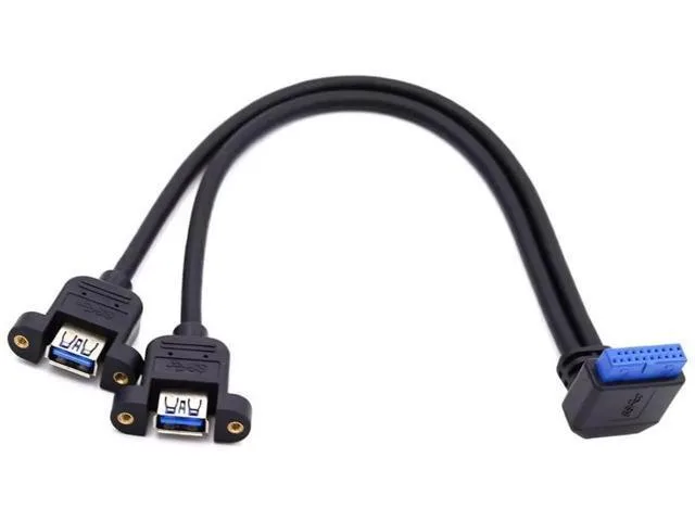 Manw Manw 30cm 90° Up Angled USB 3.0 Front Panel Cable 2 Ports 20Pin Screw Mount — product photo