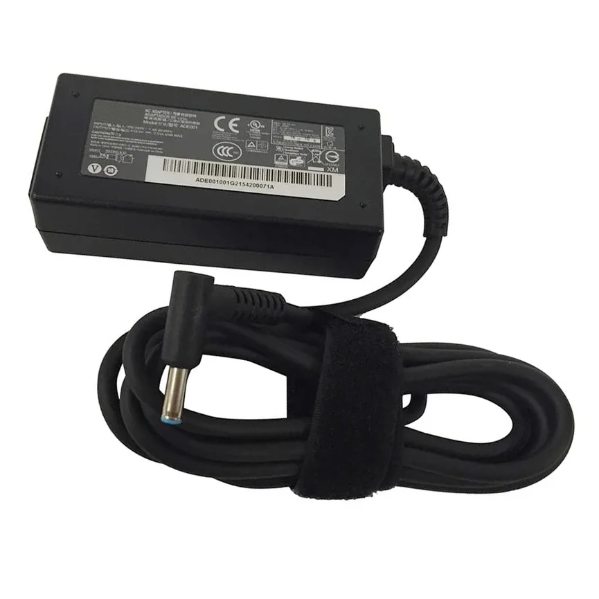 Black rectangular AC adapter with 4.5mm barrel connector and power cable