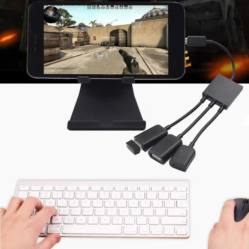 Hetai Tech Hetai Tech 3-in-1 USB-C to Micro USB OTG Adapter Cable PC Flash Disk 20cm black — product photo