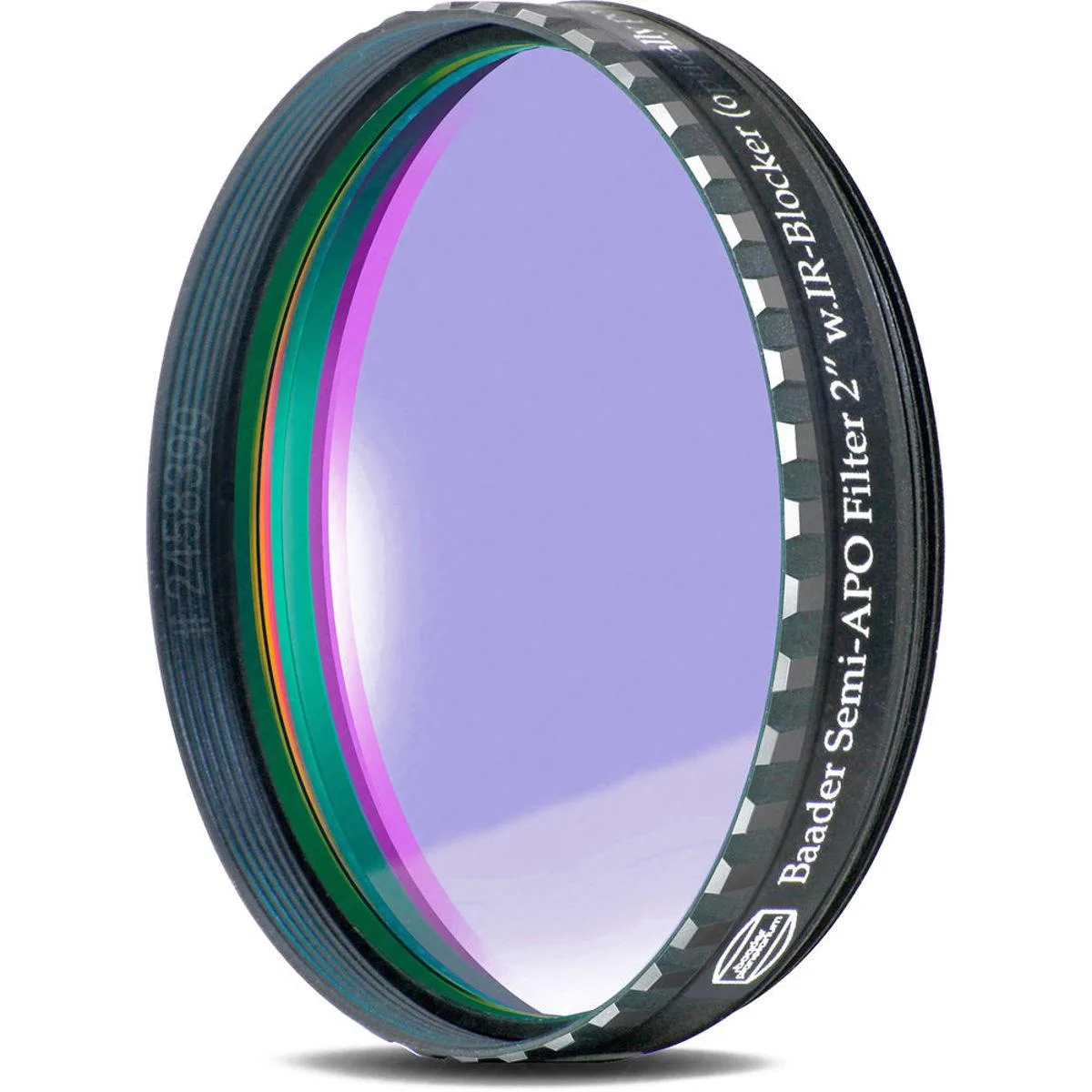 Round 2-inch astronomy filter with black anodised metal ring and neutral-tint glass