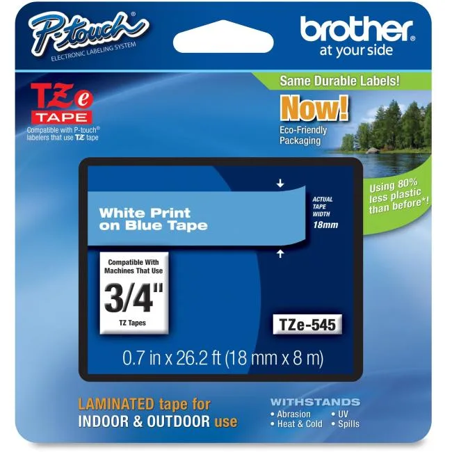 Brother Brother TZE545 Label Tape .7" x 26.20 ft White on Blue — product photo