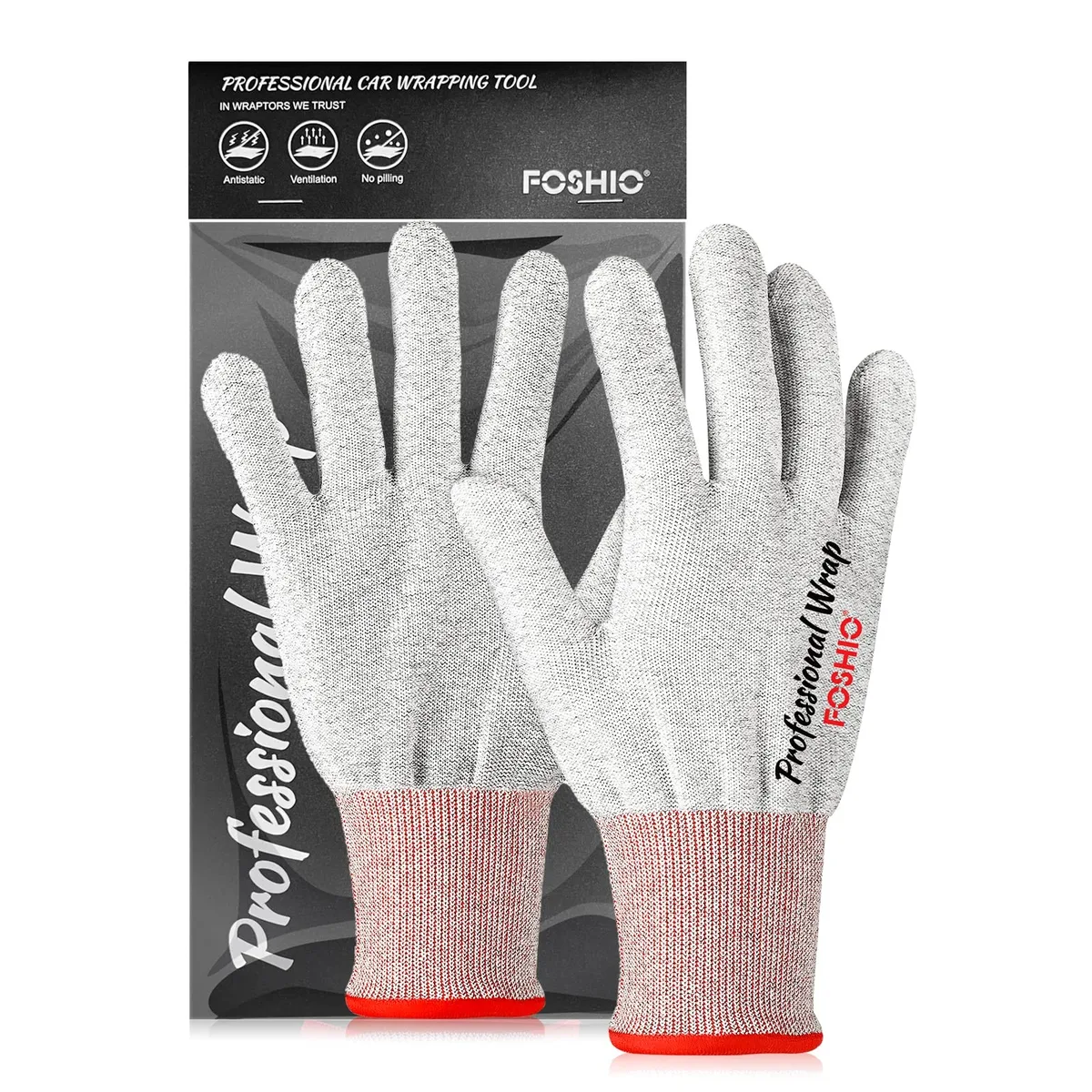  FOSHIO Carbon Fibre Anti-Static Vinyl Wrap Gloves Grey Size S (2 Pairs) — product photo