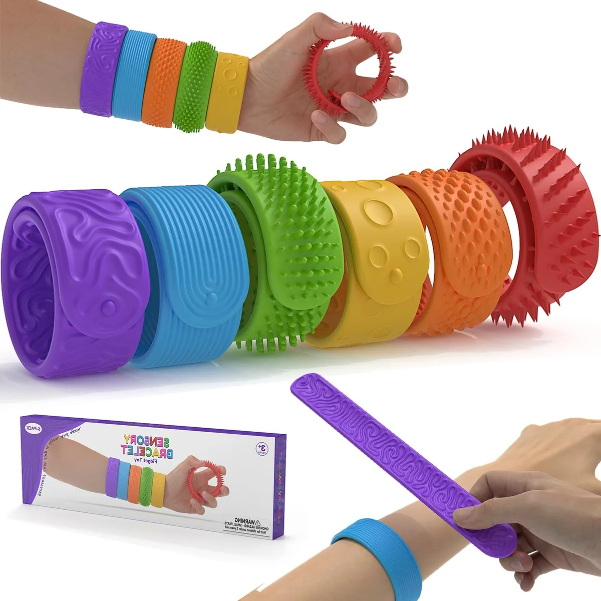 Textured Slap Bracelets 6 Pack Sensory Fidget Toys — product photo