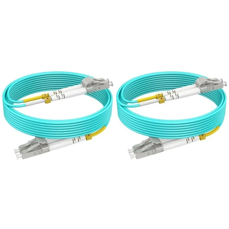 Two aqua duplex fiber patch cables with LC connectors on both ends, 49ft each, LSZH jacket