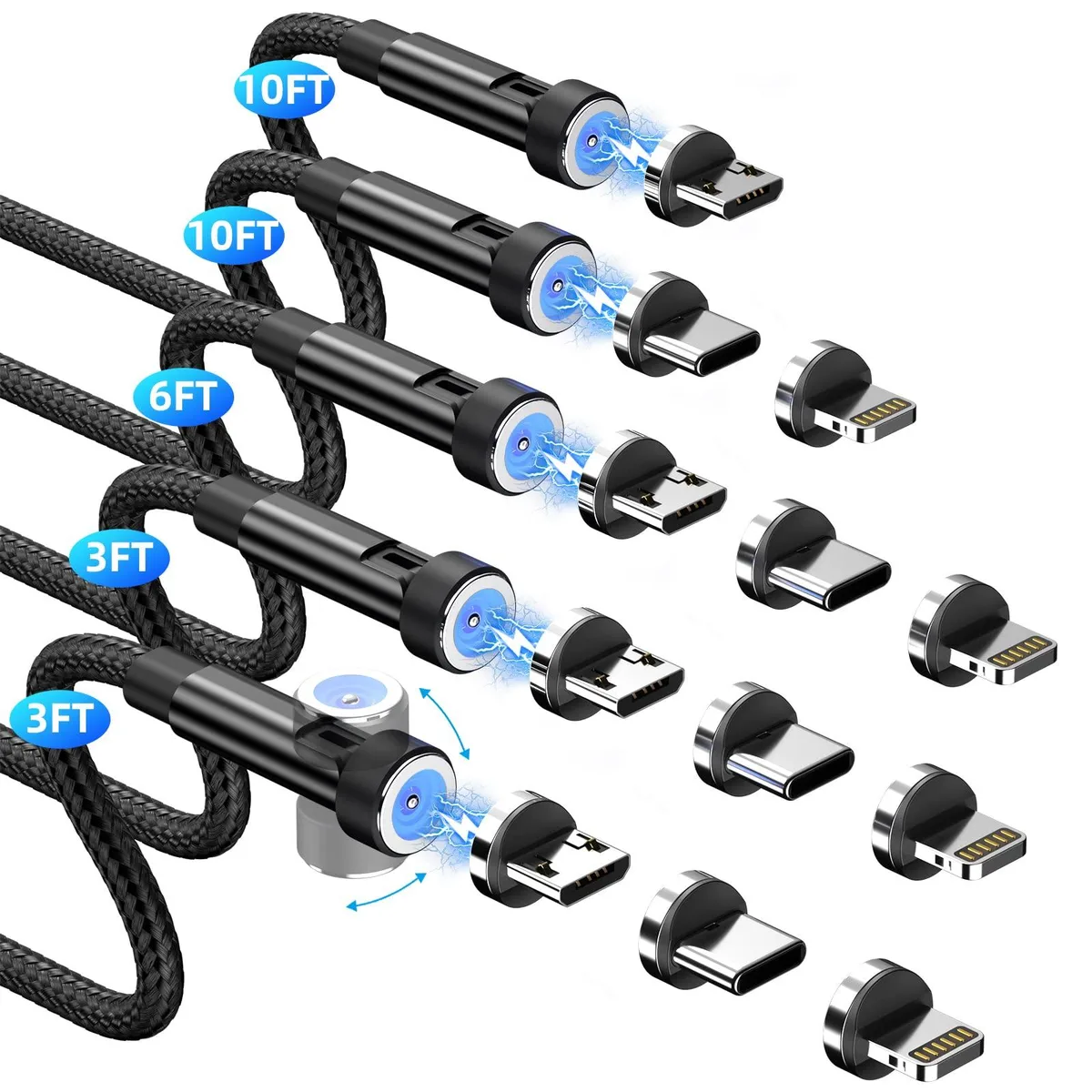  Ankndo Nexus 5 5-pack 3-in-1 magnetic charger 540° rotation 5V 2.4A black — product photo