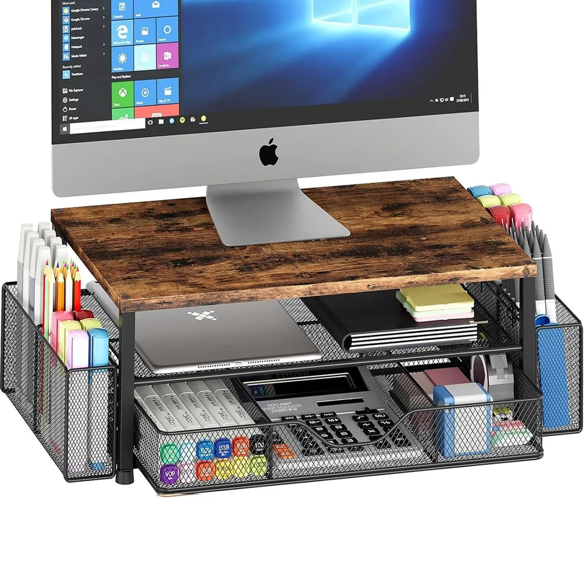 Adafruit Adafruit 2-Tier Monitor Stand with Drawer and Pen Holders, Brown — product photo