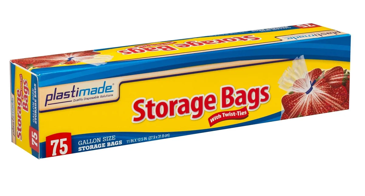 Clear plastic gallon food storage bags in a box, 75 count