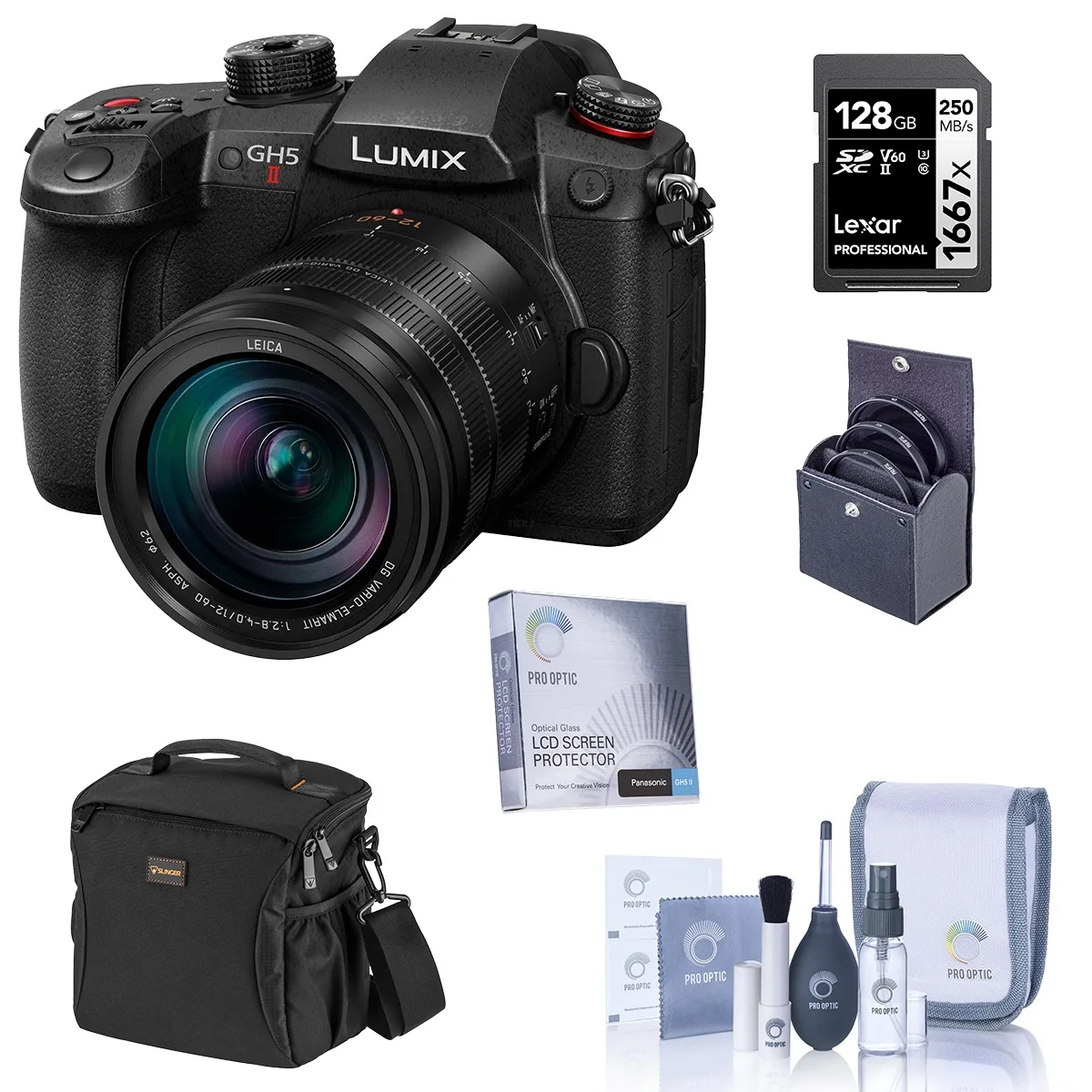 Panasonic Panasonic LUMIX GH5II 20.3MP compact mirrorless camera with Leica 12-60mm f/2.8-4.0 lens bundle — product photo