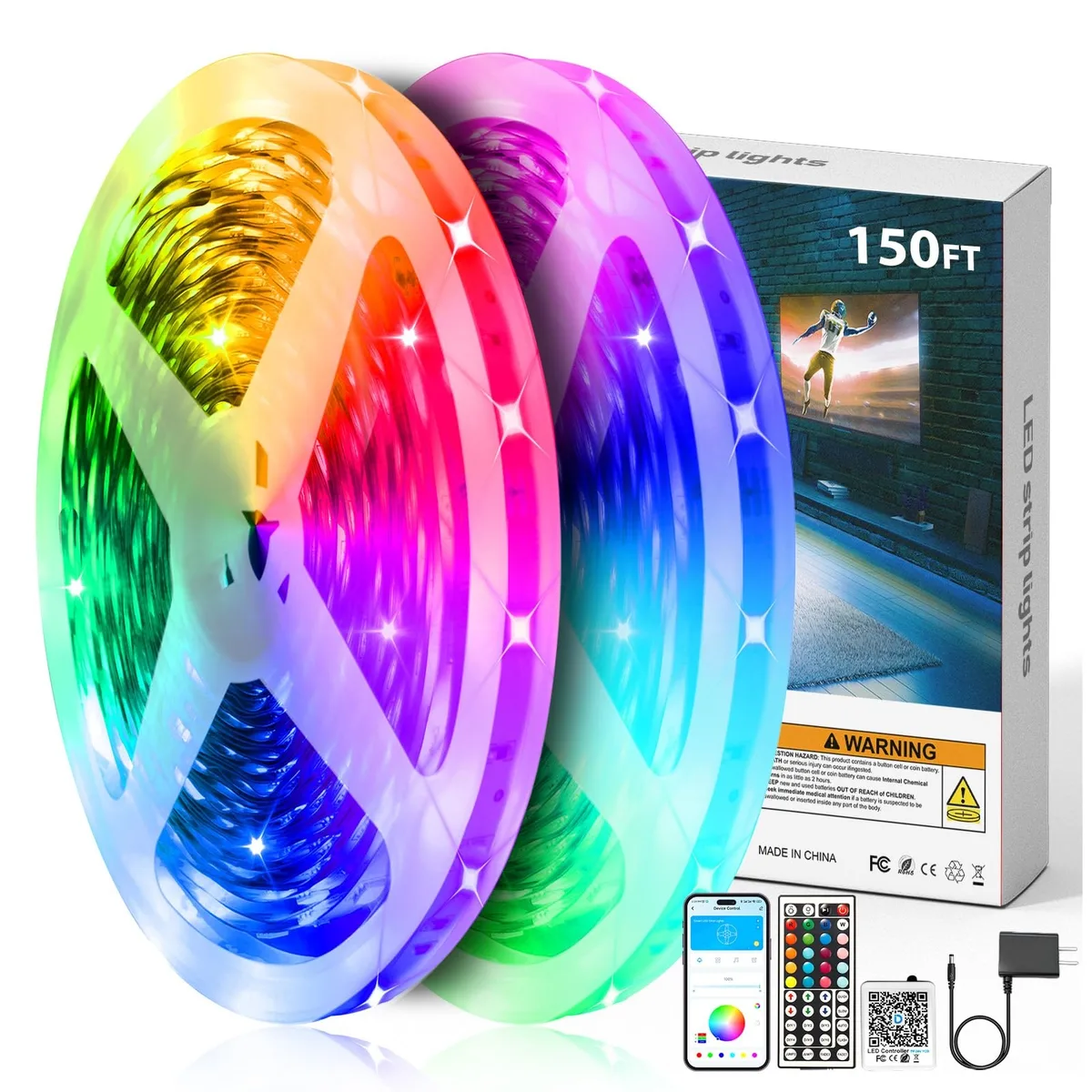 Baldwin LED Strip Lights 150 ft Bluetooth App Control 44 Key Remote Music Sync 24V 110V — product photo