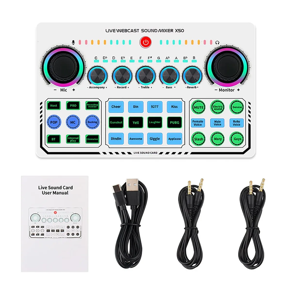  Acogedor Live Sound Card Dual Channel 3.5mm 12 Effects — product photo