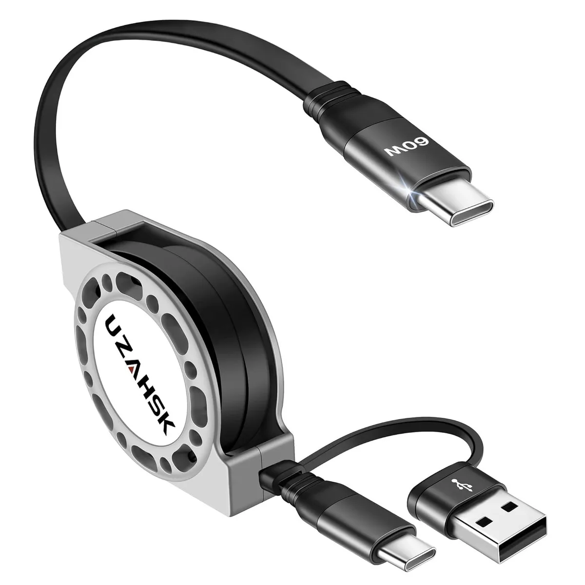 Mobee Mobee Retractable USB-A/C to USB-C Cable 4 ft 60W 3-in-1 — product photo