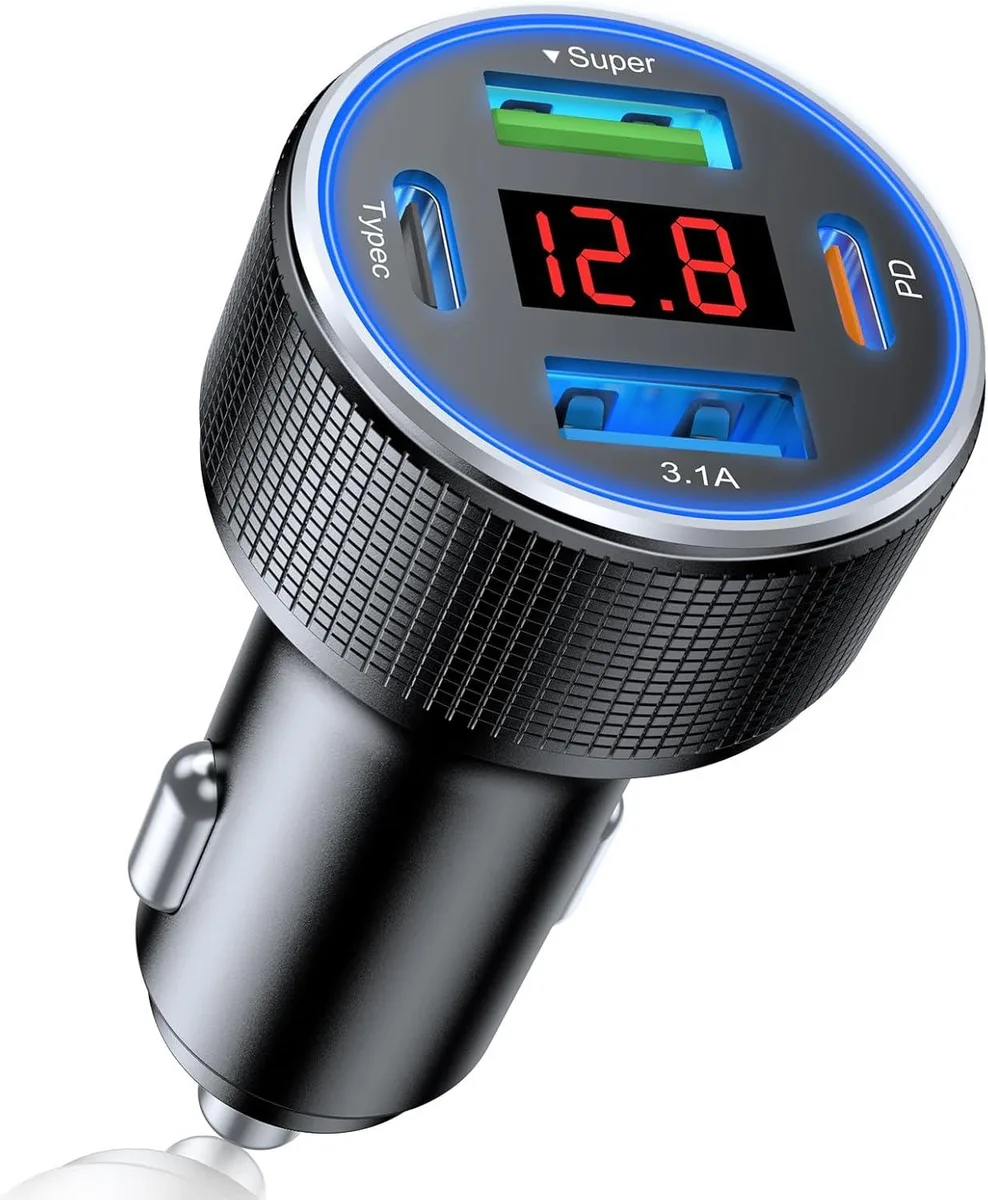 Mydours Mydours USB C Car Charger 4 Port 78W Voltmeter — product photo