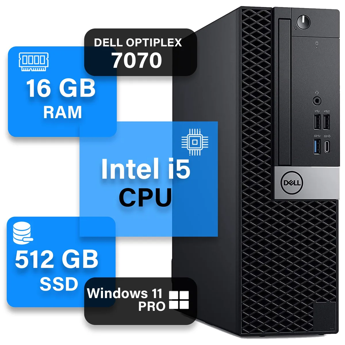 DELL DELL OptiPlex 7070 SFF i5-8500 16GB 512GB NVMe Windows 11 Pro desktop PC — product photo