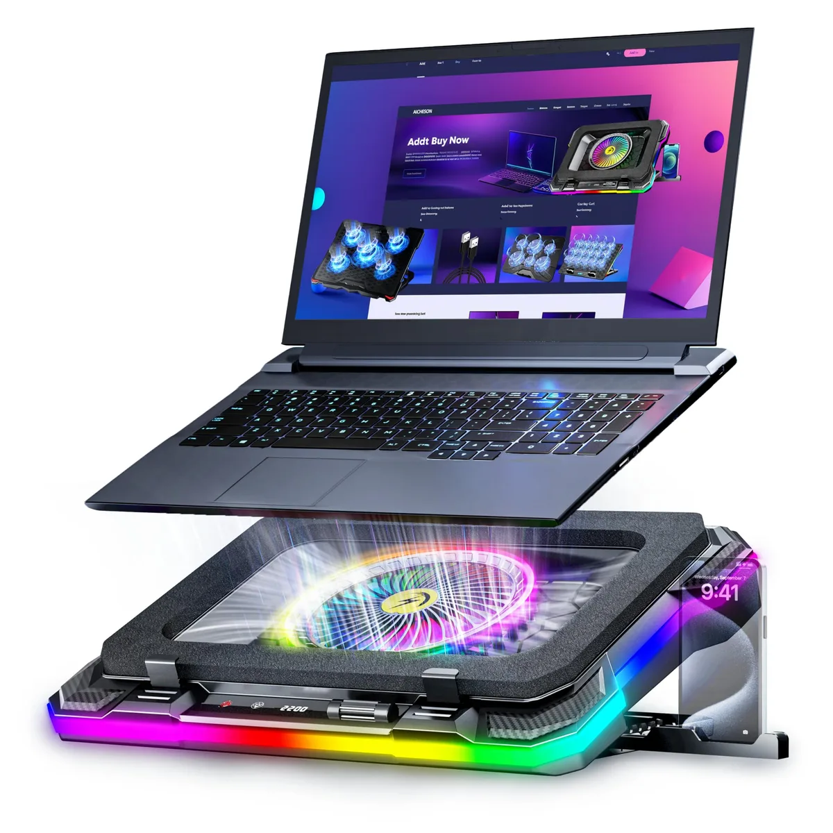  Archelon K1-2RG laptop cooling pad 140mm fan RGB 15-19 inch — product photo