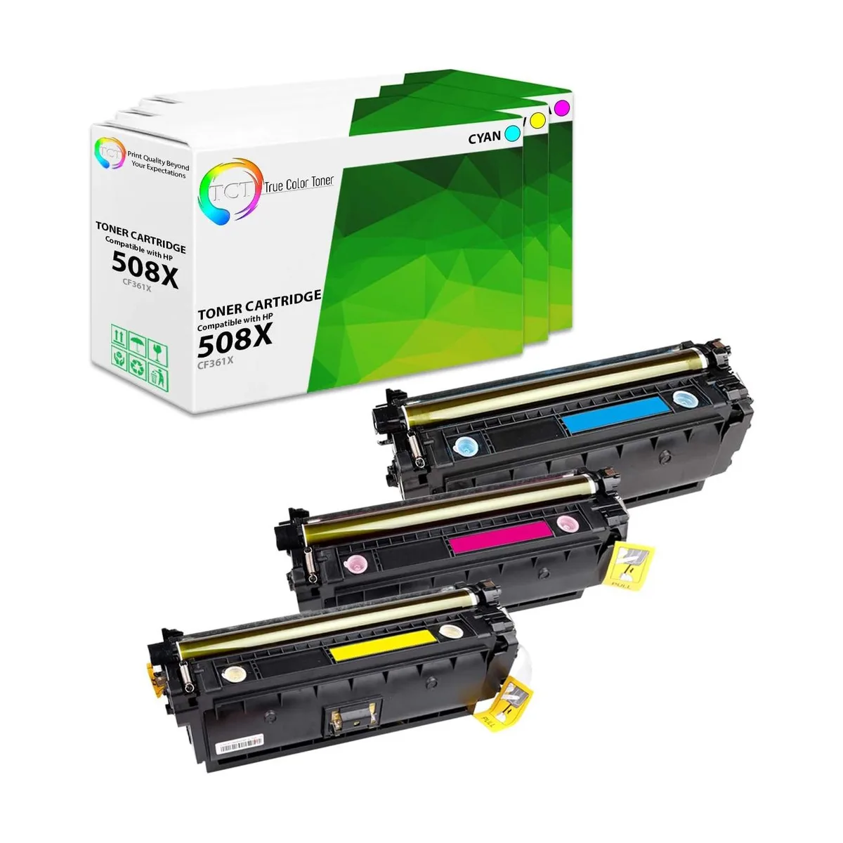 True Color Toner True Color Toner 508X 3 Pack CF361X CF362X CF363X toner cartridge — product photo