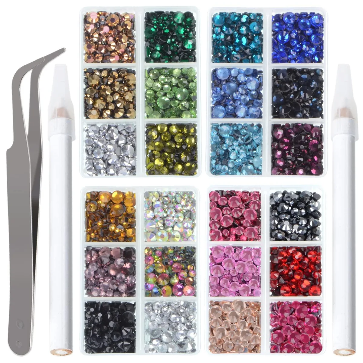 None Continuous None Continuous LPBeads 10000pcs Hotfix Rhinestones 24 Colors 5 Sizes Tweezers Pen — product photo
