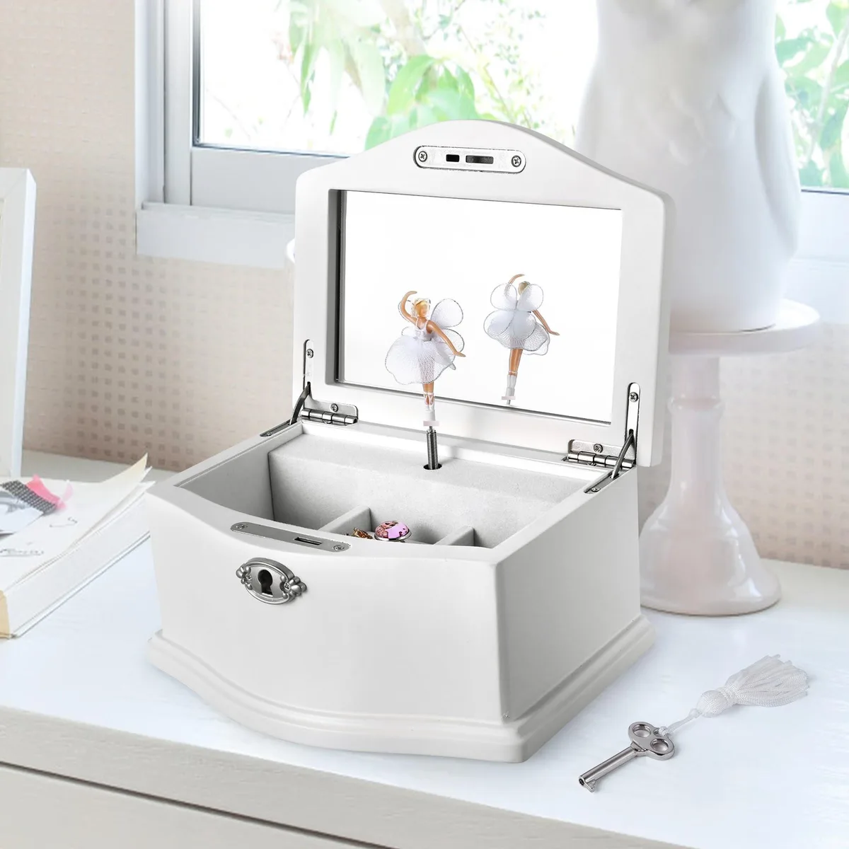  Jozen Gift Wooden Ballerina Musical Jewelry Box White Medium Toy Storage — product photo