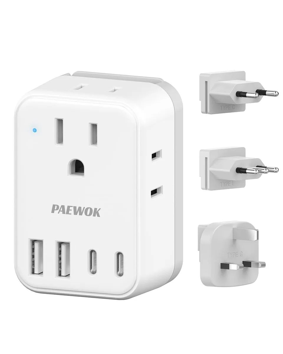  Cable Matters 8-in-1 Travel Adapter 4 AC 4 USB (2 USB-C) Type G/C/L Plugs — product photo