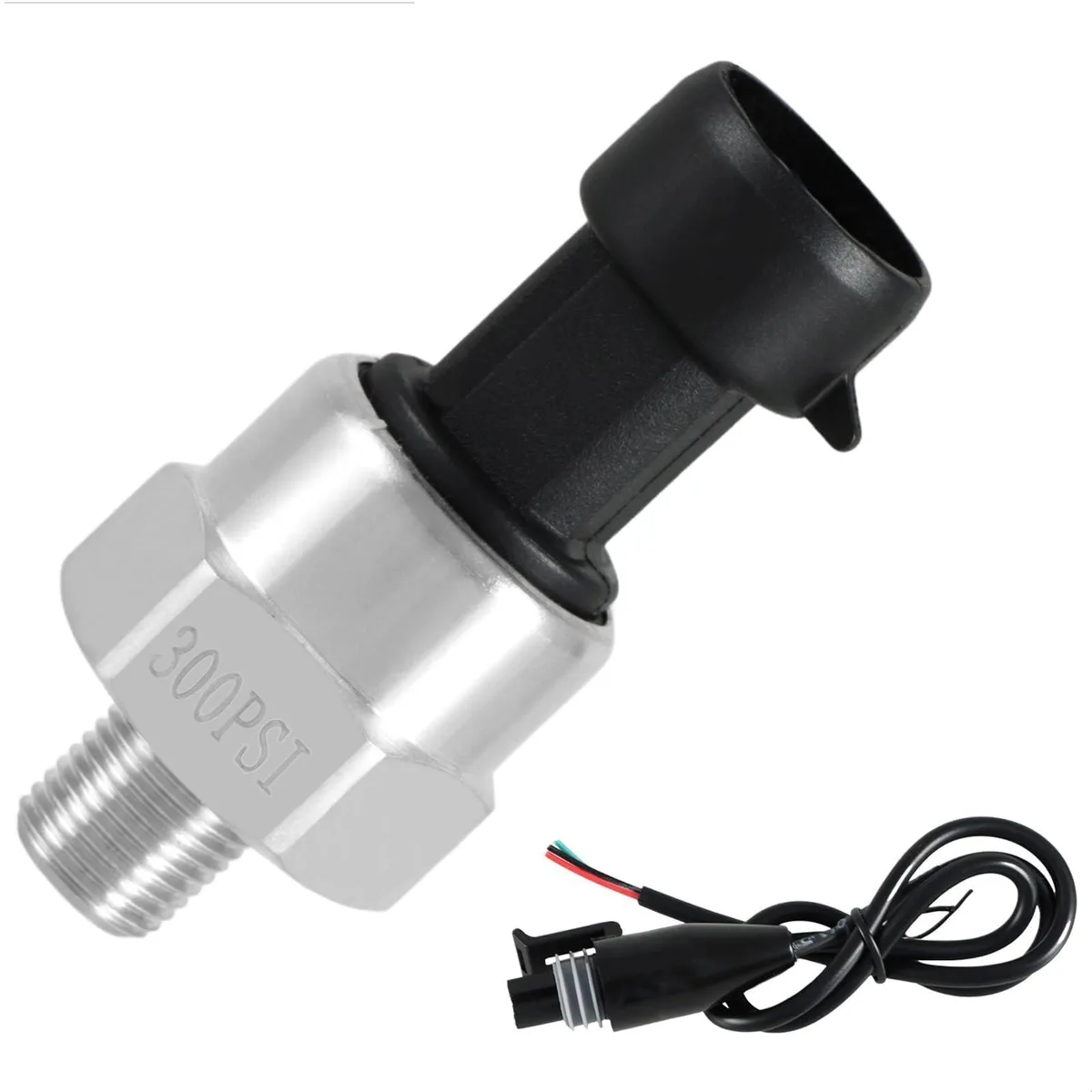 Stainless steel pressure transducer with 1/8 inch NPT thread and connector harness
