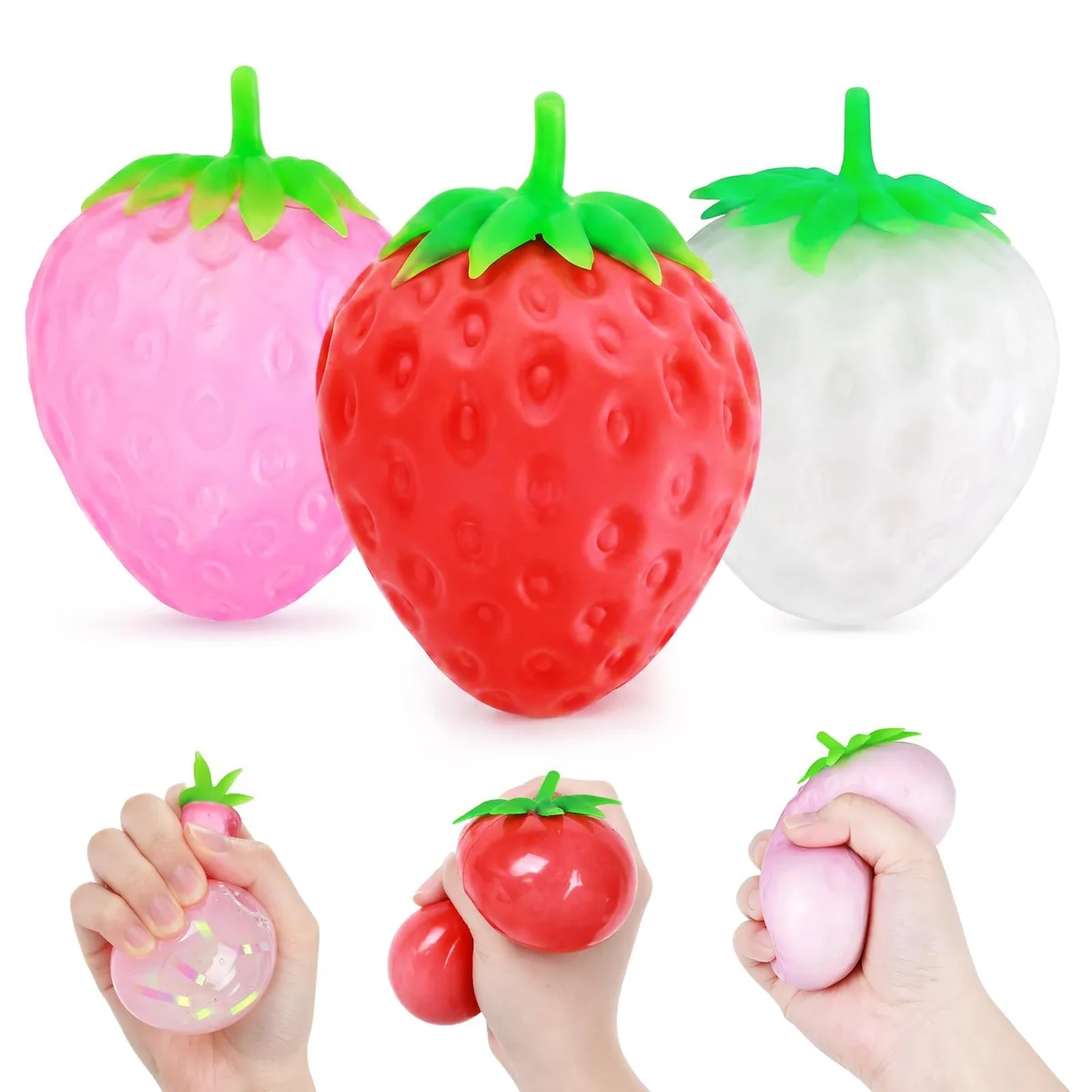  Strawberry Squishy stress toy 3 pcs 3.15 x 2.16 inch — product photo