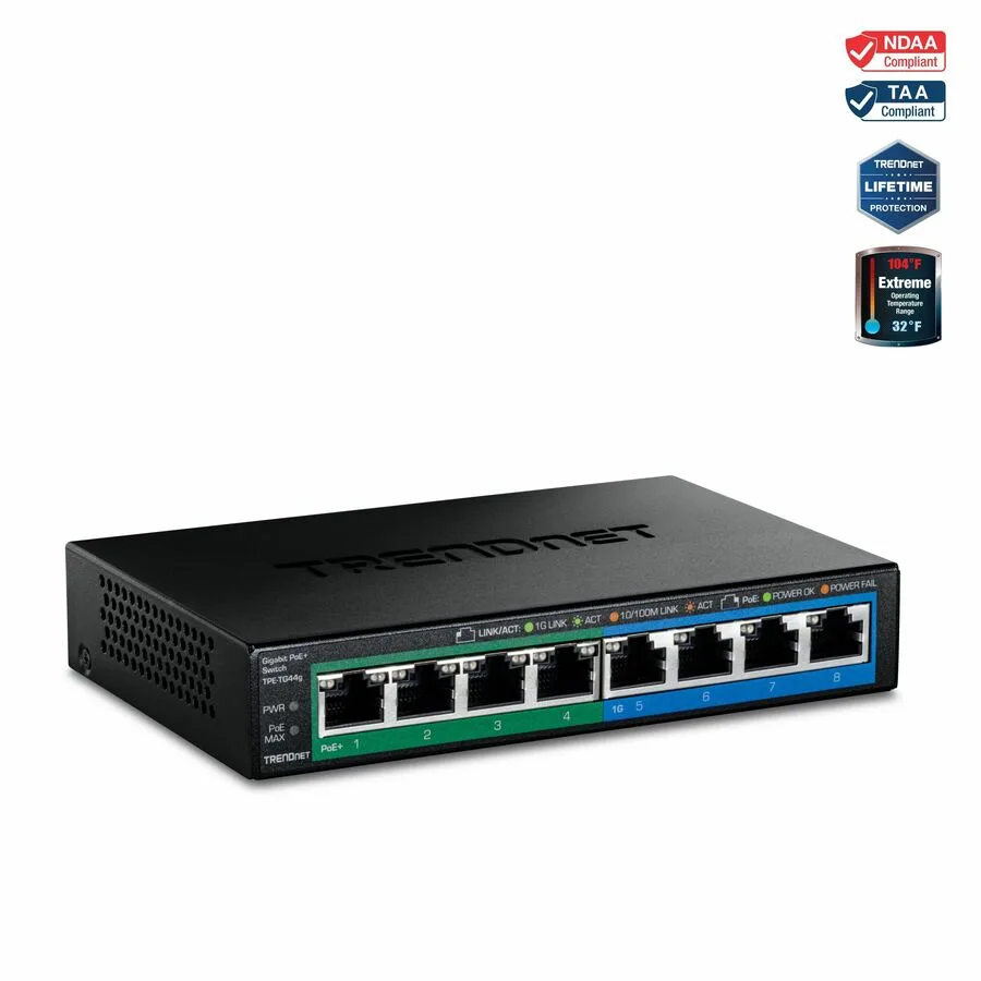 TRENDnet TRENDnet TPE-TG44G 8-Port Gigabit PoE+ Network Switch — product photo