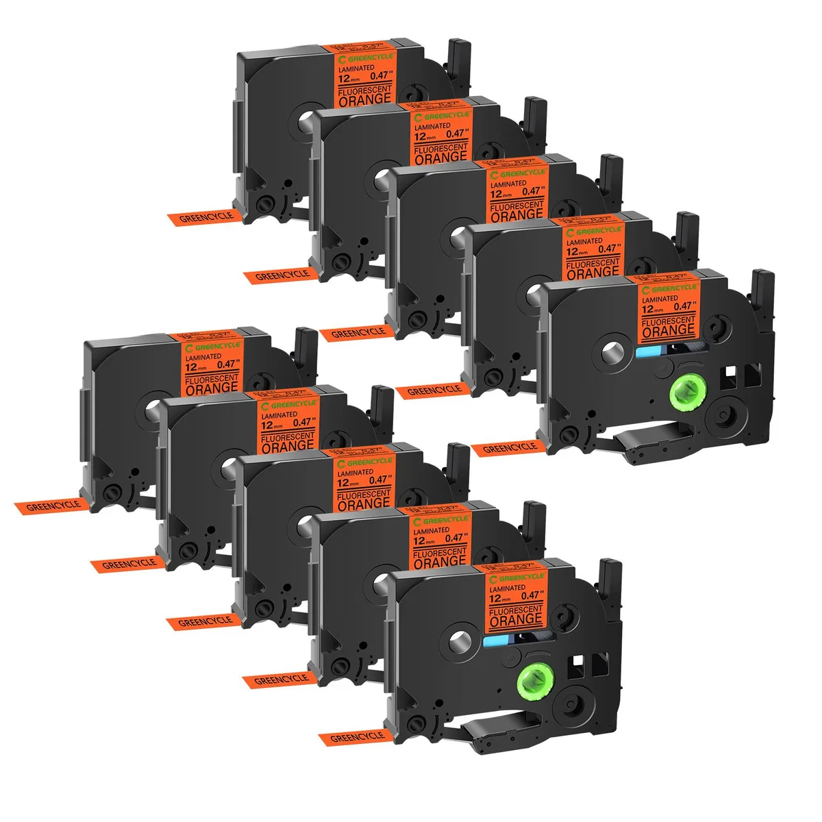 GREENCYCLE GREENCYCLE TZe-B31 12mm Black on Fluorescent Orange Label 10 Pack — product photo