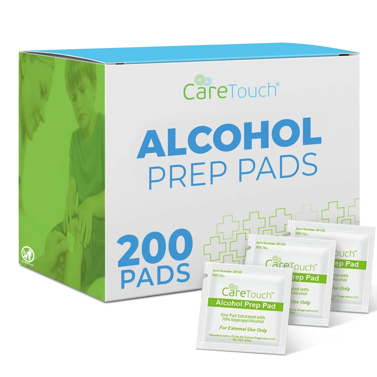 White rectangular box containing 200 individually wrapped alcohol prep pads