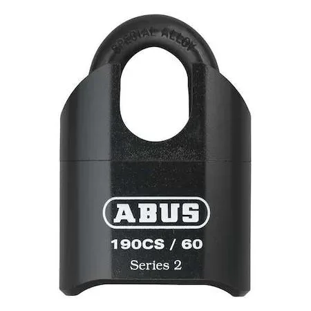 Black hardened-steel combination padlock with four dials on the bottom and silver shackle