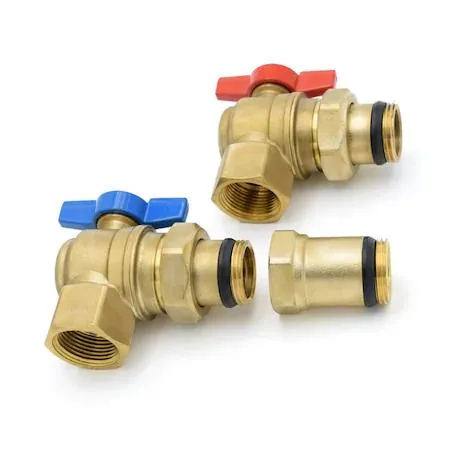 Blue isolation valve with thermometer, stainless steel body, 1-inch FNPT connection