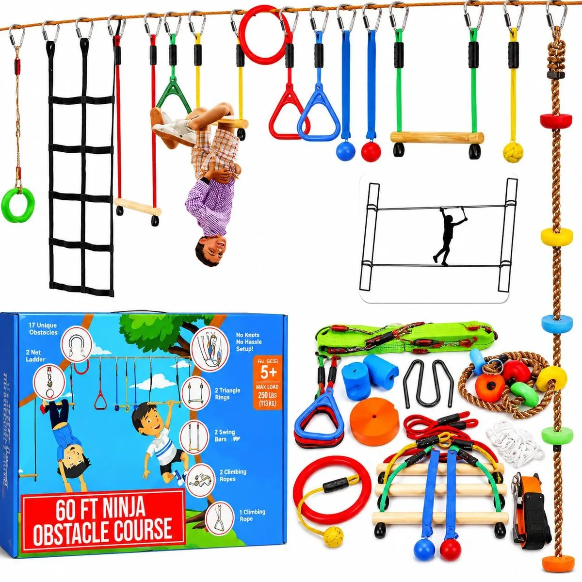 Ninja Warrior Obstacle Course 2 x 60 ft 13 Obstacles 880 lbs — product photo