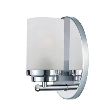 Polished chrome vanity light with frosted glass cylinder shade