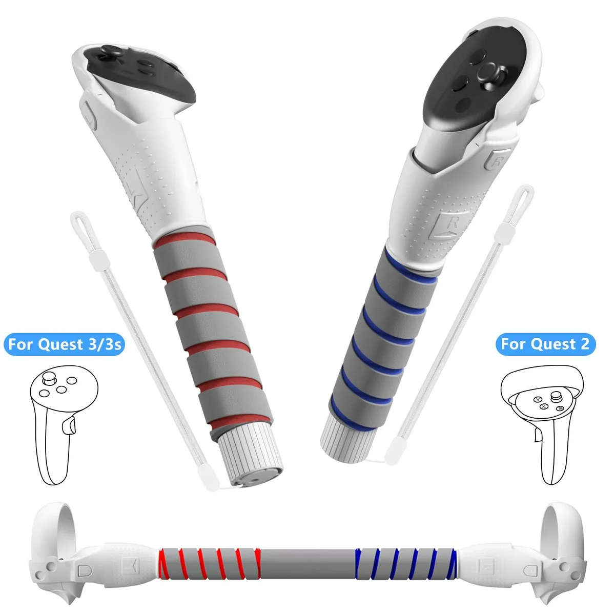 White VR controller attachment set with three interchangeable handle modes and quick-lock buckles