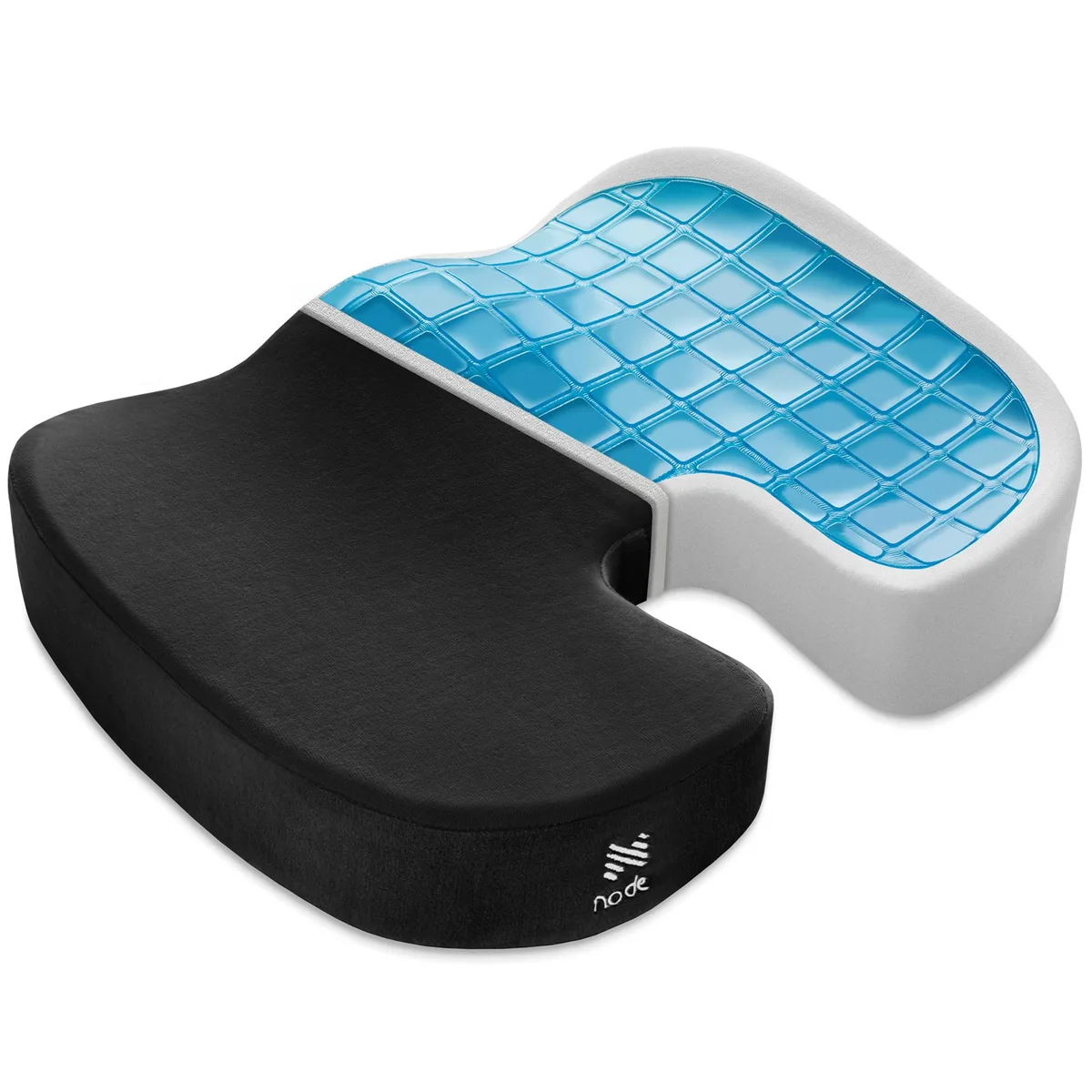 Black velour seat cushion with U-shaped cut-out and carry handle