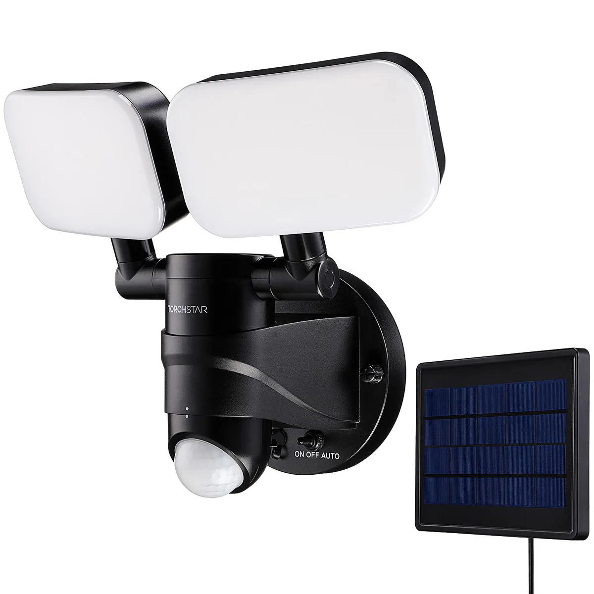 TorchStar LED TorchStar LED Solar Dual-Head Flood Light 10W 6500K IP65 120° 26-42ft 360° 14.8ft 2200mAh 50000h — product photo