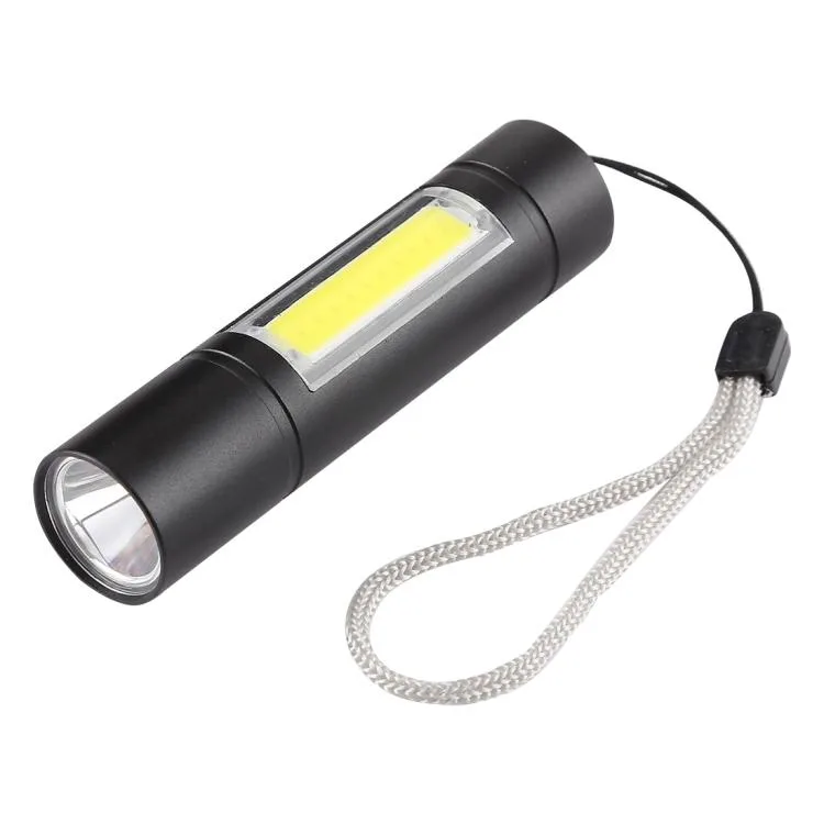 Compact black flashlight with USB port and storage box