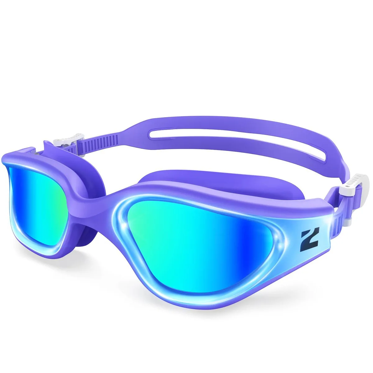 Gold swim goggles with mirrored curved lenses and silicone straps