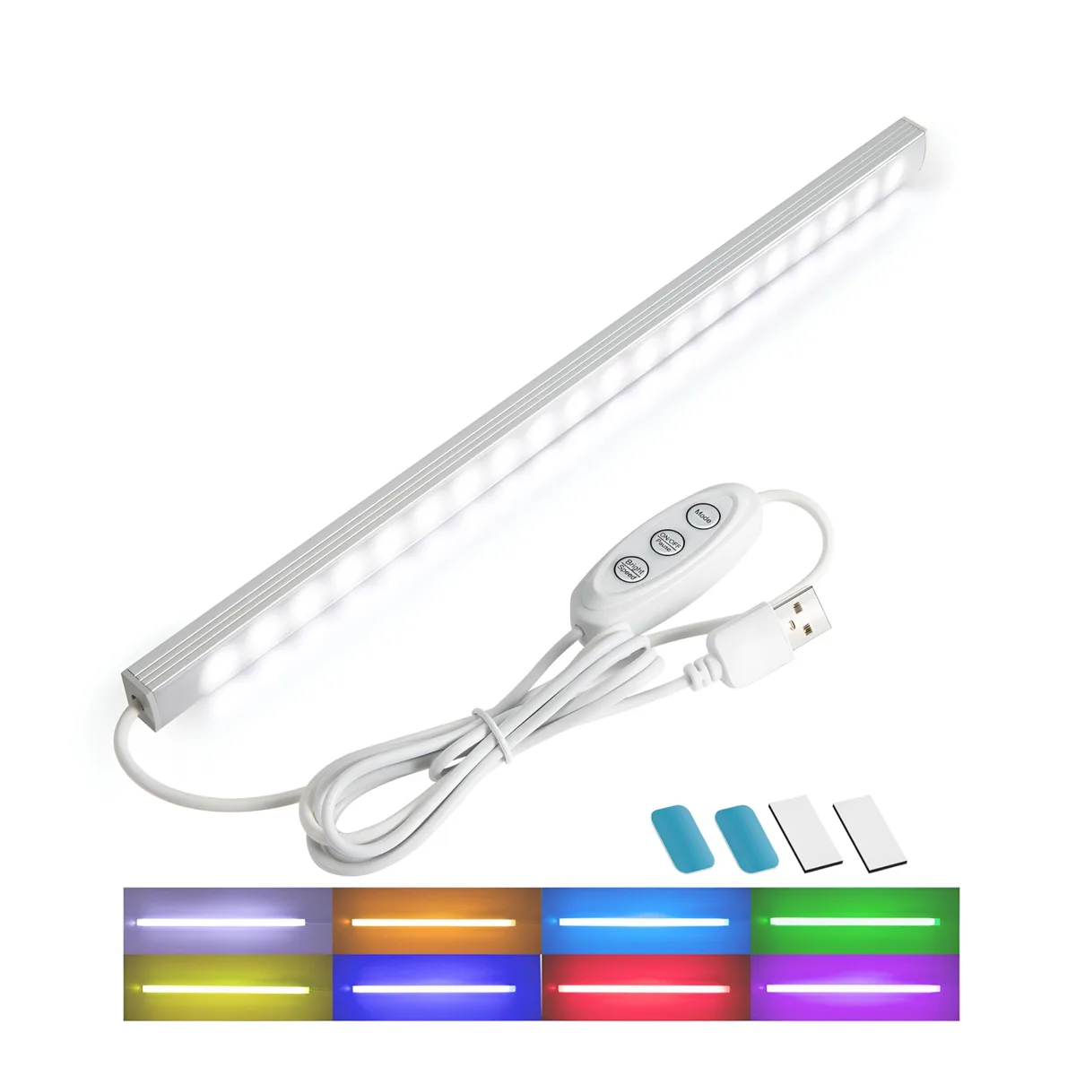 Orange aluminium light bar 30 cm long with magnetic back and USB cable