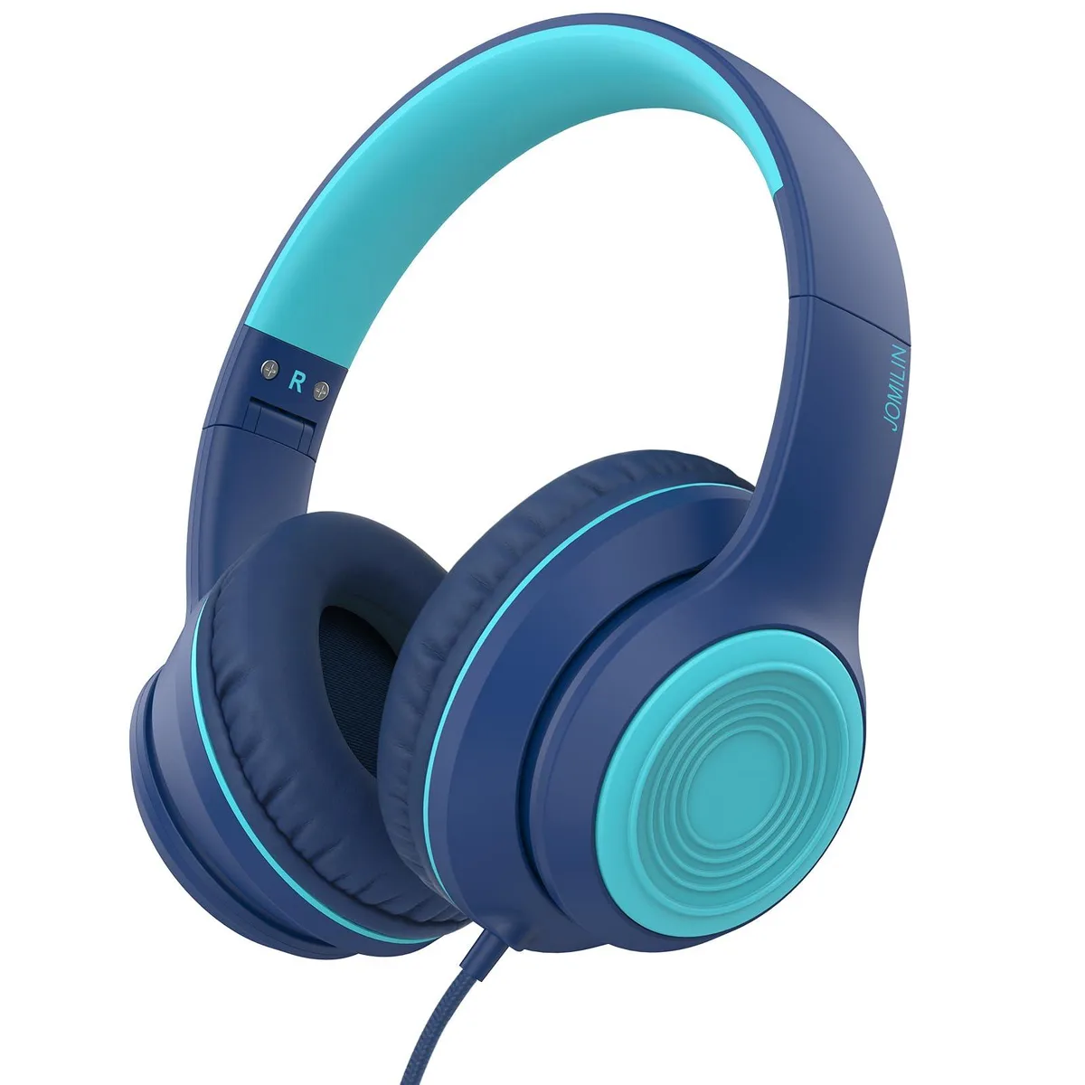 White over-ear headphones with padded headband, folding frame, braided 1.5m cable and inline mic