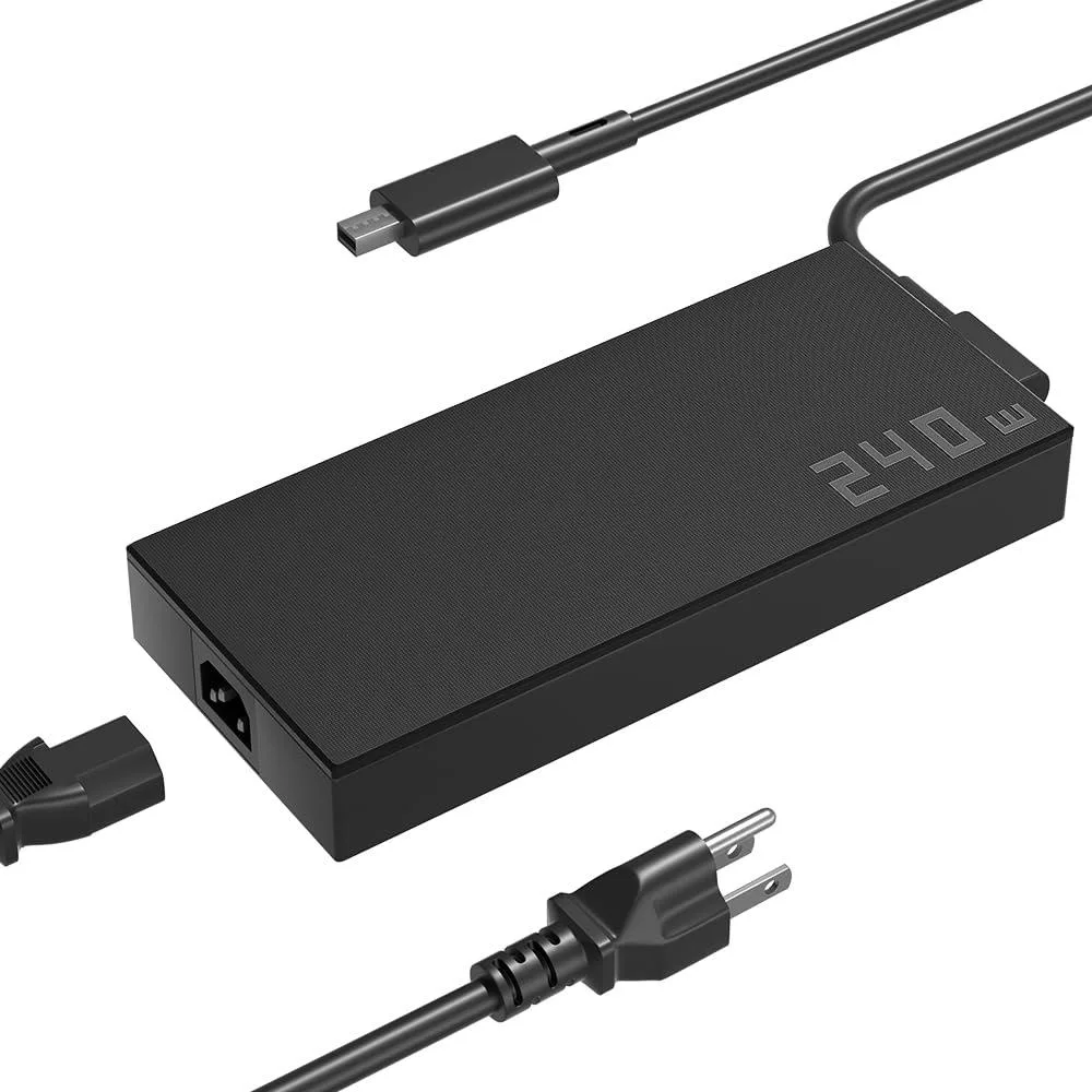Black rectangular 240W AC adapter with rectangle connector and power cord