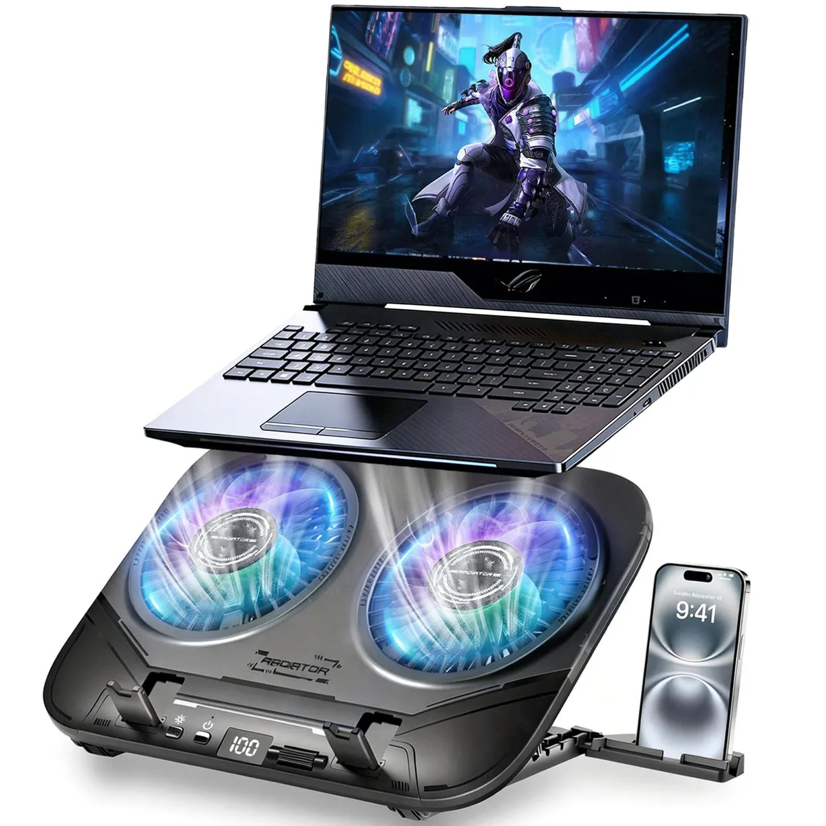 WEKEFON Z35pro Dual TEC Laptop Cooling Pad 12-21in 100-Speed 5-Height RGB — product photo