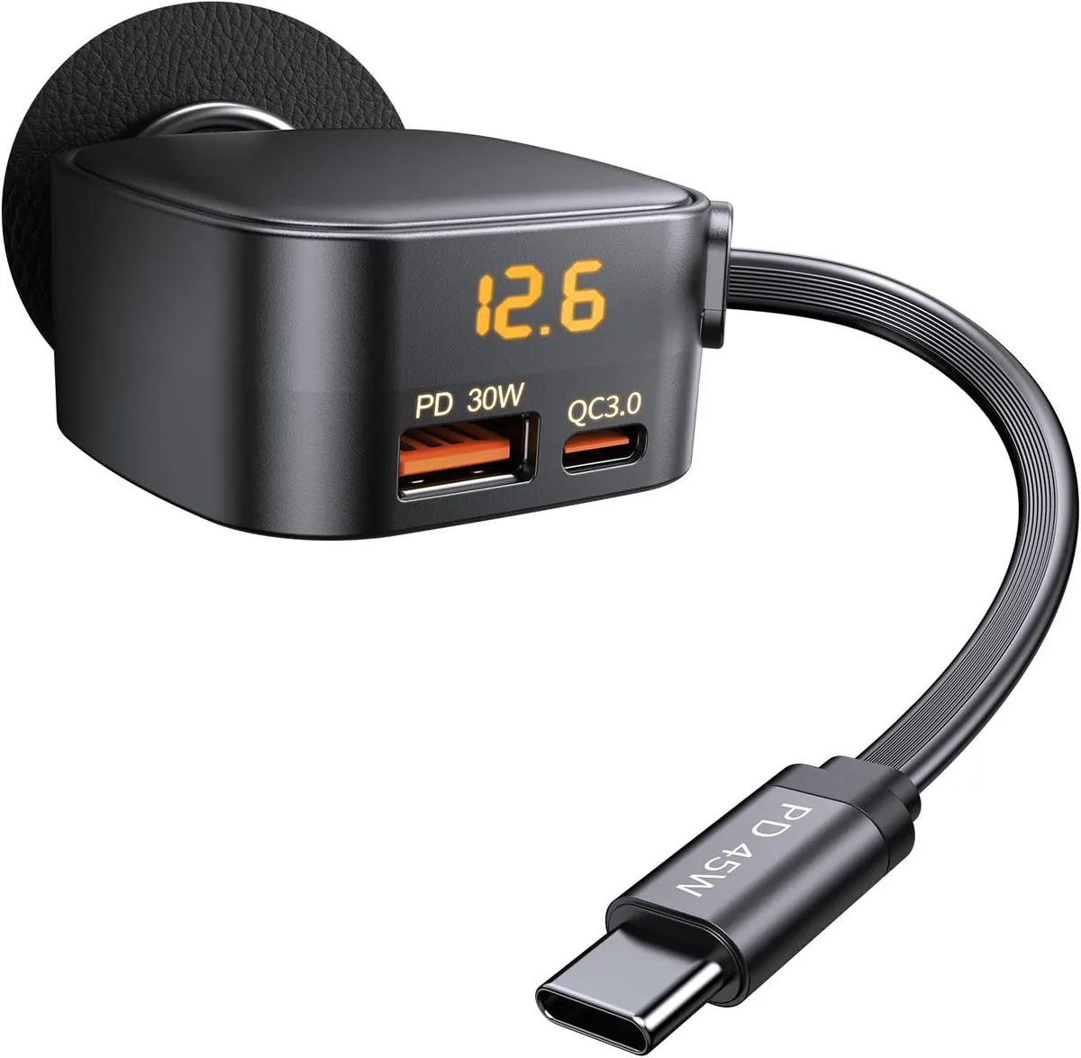 Hamzan Hamzan 93W Retractable Car Charger 45W PD 30W PD 18W QC 3.0 70cm Cable Voltmeter — product photo