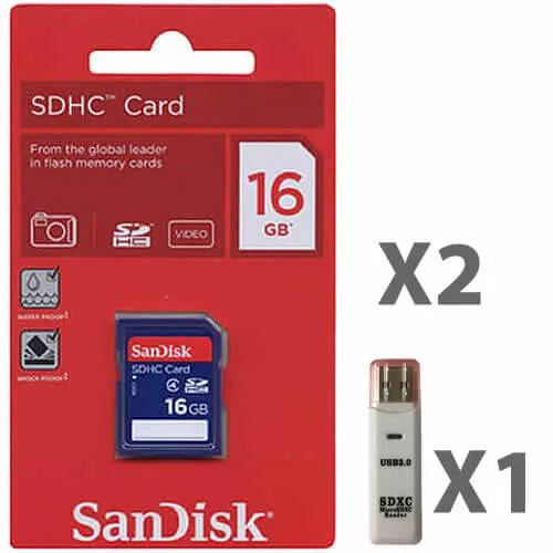SanDisk SanDisk 16GB SDHC Class 4 SDSDB-016G-B35 memory card 2 pack with reader — product photo