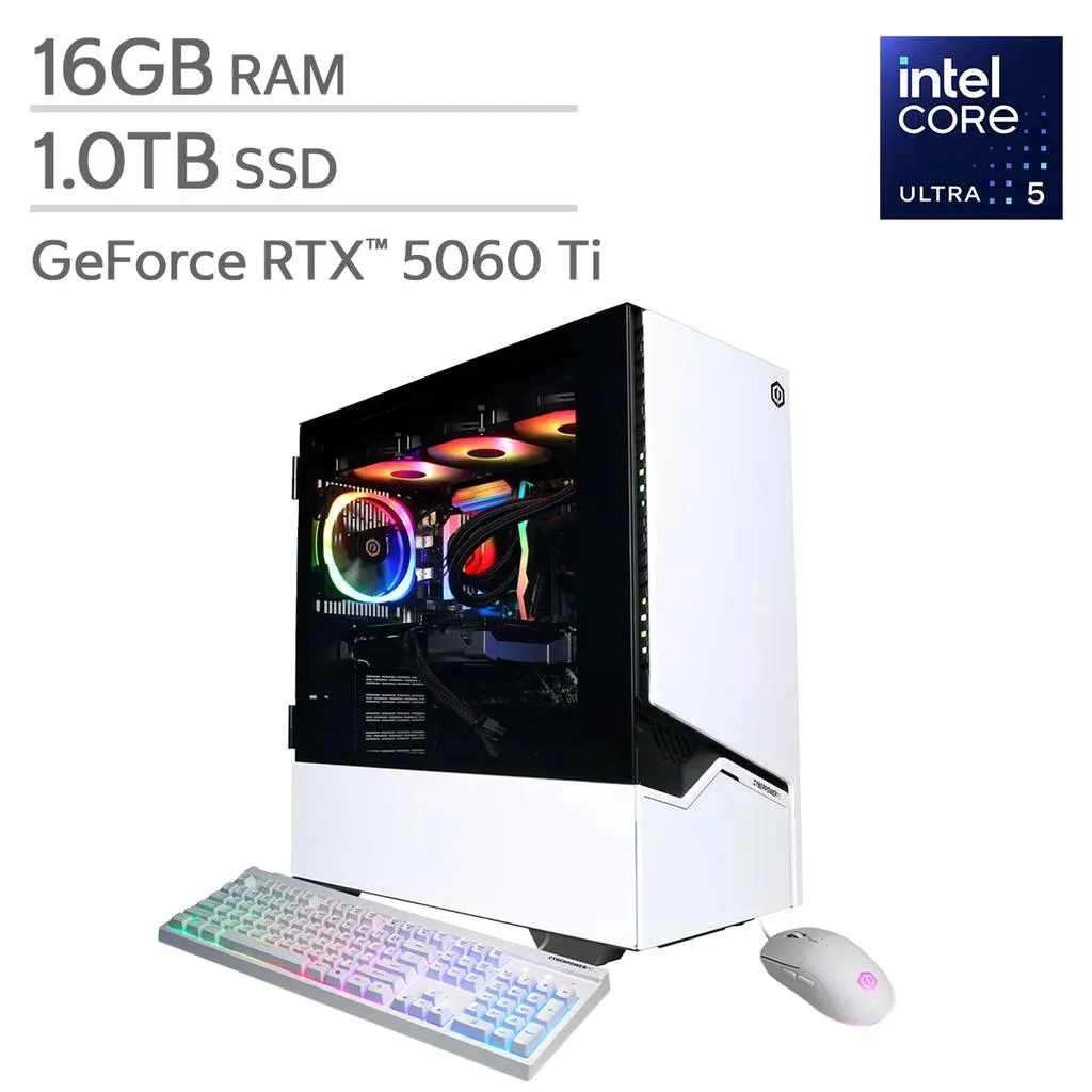 CyberpowerPC CyberpowerPC Gamer Supreme gaming PC Core Ultra 5 250KF Plus RTX 5060 Ti 8GB 16GB DDR5 1TB NVMe White — product photo