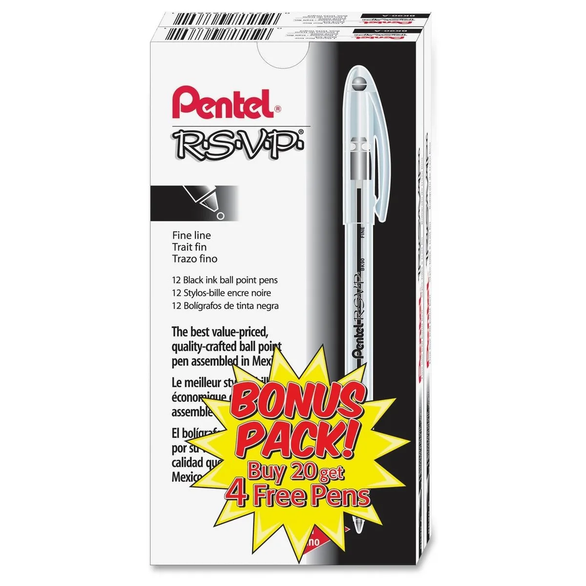 Pentel of America, Ltd. Pentel of America, Ltd. BK90ASW2 Educational Supply Ballpoint Pens Fine Point 24 Pack Black Ink — product photo